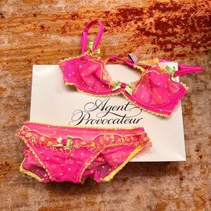 Agent Provocateur Connie Pink and Yellow Lingerie Set NWT